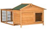 Wooden Rabbit Hutch Outdoor, Guinea Pig Hutch, Detachable Pet House Animal Cage with Openable Run and Roof, Lockable Door, and Slide-out Tray, 146 x 95 x 69cm