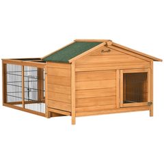Wooden Rabbit Hutch Outdoor, Guinea Pig Hutch, Detachable Pet House Animal Cage with Openable Run and Roof, Lockable Door, and Slide-out Tray, 146 x 95 x 69cm