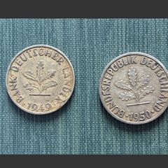 Rare 1949/50 German Republic 10 Peenning Coins