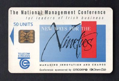 1991 Ireland 50 Unit Irish Management Institute (IMI) New Ways for the Nineties (Schlumberger SC4 & SC5) Call Card used with 21 units left. Telecom Eireann card number 1021