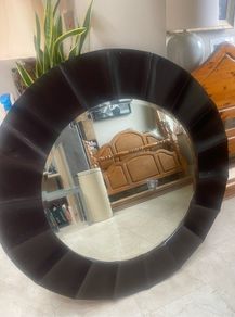 Very Large Circular Wooden Framed Mirror - Can Deliver