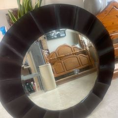 Very Large Circular Wooden Framed Mirror - Can Deliver