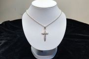 Vintage Sterling Silver 925 Cross Pendant Necklace CZ Stones