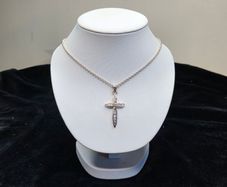 Vintage Sterling Silver 925 Cross Pendant Necklace CZ Stones