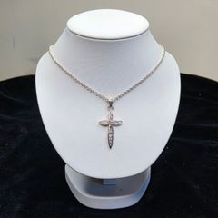 Vintage Sterling Silver 925 Cross Pendant Necklace CZ Stones