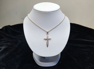 Vintage Sterling Silver 925 Cross Pendant Necklace CZ Stones