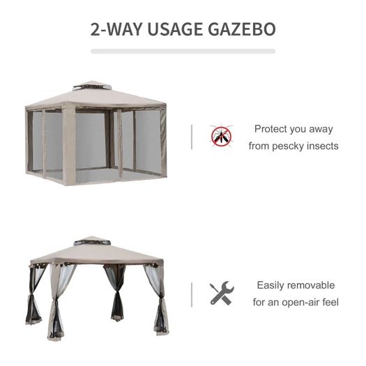 3 x 3m Metal Gazebo Garden Outdoor Marquee Party Tent Canopy Pavillion Patio Shelter with Mesh Sidewalls (FREE SHIPPING)