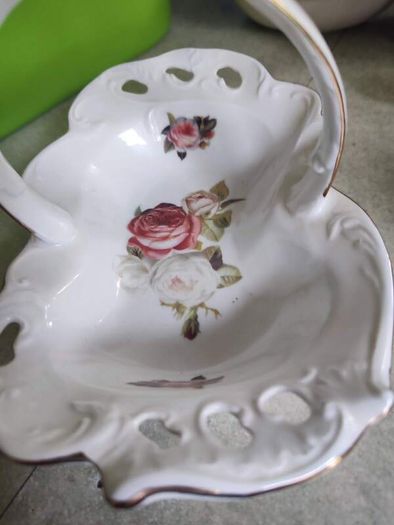 Rare Find Antique Rose Designed in Ireland  Bone China Bon Bon Basket Dishe.