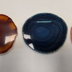 Polished Agate Slice Geode Coasters Set of 3 with Acrylic Display Stands (Blue, Pink, Amber)