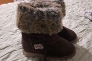 girls brown suede fur topped boots by bambi