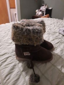 girls brown suede fur topped boots by bambi