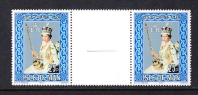 1978 Isle of Man 25th Anniversary of the Coronation of her Majesty Queen Elizabeth II 1953-78 Commemorative Stamp Gutter Pair Mint Never Hinged (MNH)