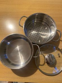 Steamer Cookware Set with Glass Lid Handles Stainless Steel Pan Kitchen Home Cook Chef Healthy Veg Cooking Housewarming induction ceramic gas electric