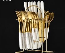 24 piece  set Stainless steel flatware set plastic handle  Knife spoon hanger
