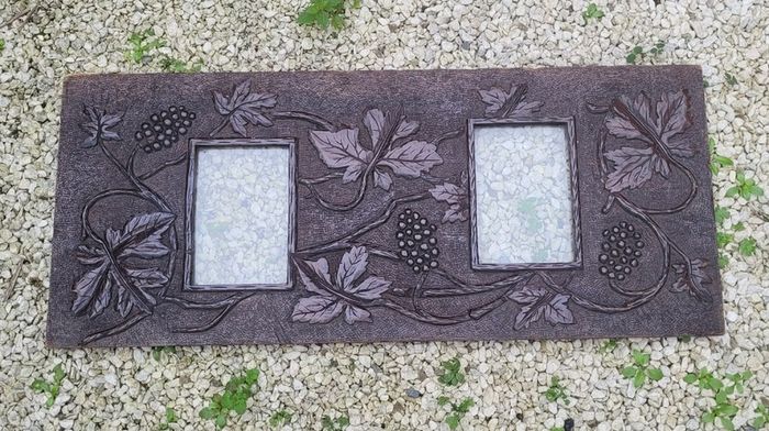 Antique arts & crafts carved wood photo frame