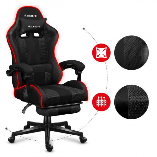 Huzaro Force 47 RGB Mesh Gaming Chair with Footrest - Black