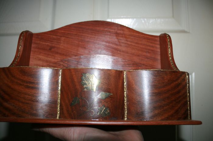 Vintage Letter Holder Handmade Wooden Paper Rack with Moorish Brass Inlays Office Desk Organiser 10,4" x 4" H-7"