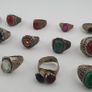 Antique Ring Lot 15 Mixed Brass, Stone & Glass Rings Image 4