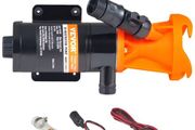 RV Portable Macerator Pump, 12V, 12GMP Quick Release RV Waste Pump, RV Sewage Sewer Pump with Detachable Quick Connection Valve Metal Hose
