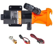 RV Portable Macerator Pump, 12V, 12GMP Quick Release RV Waste Pump, RV Sewage Sewer Pump with Detachable Quick Connection Valve Metal Hose