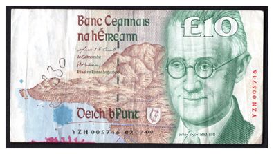 1999 Ireland IR10 James Joyce Banknote Series C. Note issued 02/07/99. Serial number YZN005746