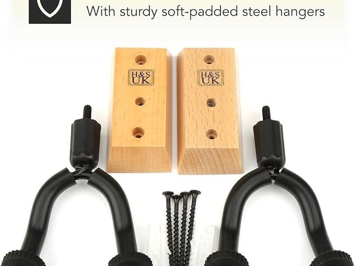Guitar Wall Mount Display Bracket Guitar Hanger Hook Holder Keeper Wall Mounted Hanging Stand Wooden Wood Base for Bass Electric Acoustic Guitar - 2 Pack