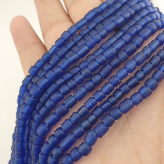 Vintage African Style Blue 4-5.5mm Glass Beads Necklace Strand