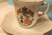 Vintage Shelley Dainty Bone China Teacup and Saucer Douglas Isle of Man Crested Ware