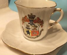 Vintage Shelley Dainty Bone China Teacup and Saucer Douglas Isle of Man Crested Ware