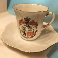 Vintage Shelley Dainty Bone China Teacup and Saucer Douglas Isle of Man Crested Ware