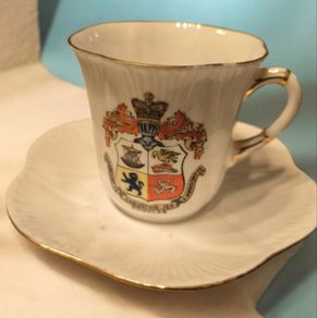 Vintage Shelley Dainty Bone China Teacup and Saucer Douglas Isle of Man Crested Ware