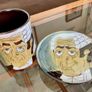1960s Design English Chelsea Pottery Set Earthenware Glazed Footed Dish and Mug Barrister Judge Collectible Image 2