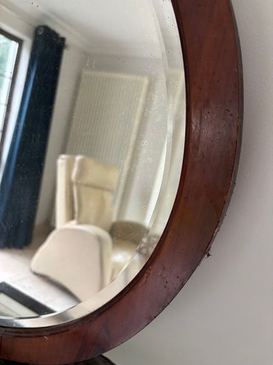 Large Antique Edwardian Oval Mahogany Wall Mirror - Bevelled Glass c.1910
