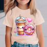 Girls' T-Shirt with Milk Tea and Doughnut Print Image 4