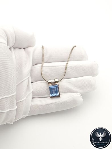 Vintage 925 Sterling Silver & Blue Topaz Signed Birmingham Necklace