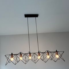 Black and copper pendant light ceiling cage kitchen Island