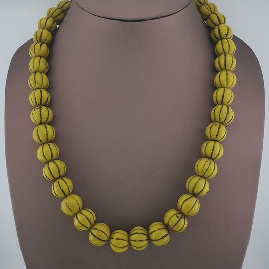 Antique African Yellow Melon Shape Glass beads Necklace Strands