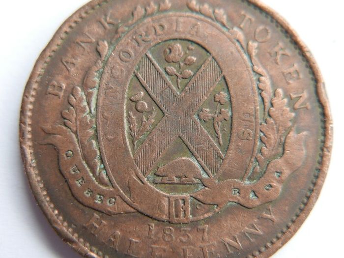 1837 CANADA Quebec Bank Token Historic Antique VINTAGE Half Penny Coin