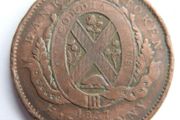 1837 CANADA Quebec Bank Token Historic Antique VINTAGE Half Penny Coin