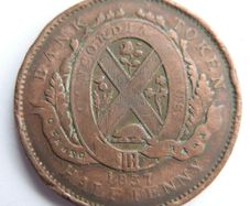 1837 CANADA Quebec Bank Token Historic Antique VINTAGE Half Penny Coin