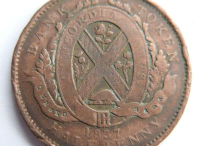 1837 CANADA Quebec Bank Token Historic Antique VINTAGE Half Penny Coin