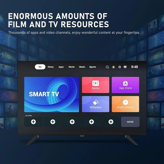 32 inch HD Smart TV, D-LED backlight Television, Borderless Design,HDMI USB DVB-T2/S2 RJ45 Interface, large screen for living room, bedroom, home entertainment - Black
