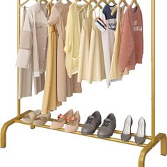 Clothing Garment Rack 110CM Metal Clothes Rail Coat Rail with Bottom Rack for Coats Skirts Shirts Sweaters Gold