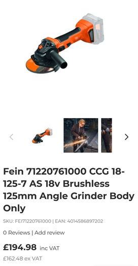 Fein 71220761000 CCG 18-125-7 AS 18V Brushless 125mm Angle Grinder Body Only
