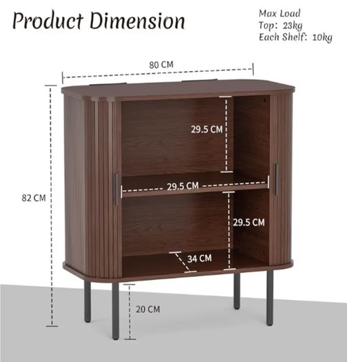 Buffet Storage Cabinet for Living Room, Kitchen Cupboard with Tambour Sliding Door, Storage Unit for Modern Home Dinning Room,Walnut