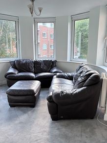 free leather couches and pouffe