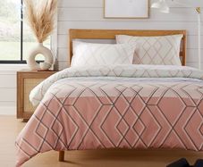 NEW SALE | Havanna Geo Duvet Cover Set Easy Care Quilt Bedding Sets With Pillowcases Luxury Cotton Blend Reversible Ultra Soft Bed Covers, Pink Double