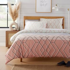 NEW SALE | Havanna Geo Duvet Cover Set Easy Care Quilt Bedding Sets With Pillowcases Luxury Cotton Blend Reversible Ultra Soft Bed Covers, Pink Double