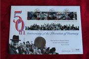Liberation of Guernsey 50th Anniversary cover - Churchill Crown coin
