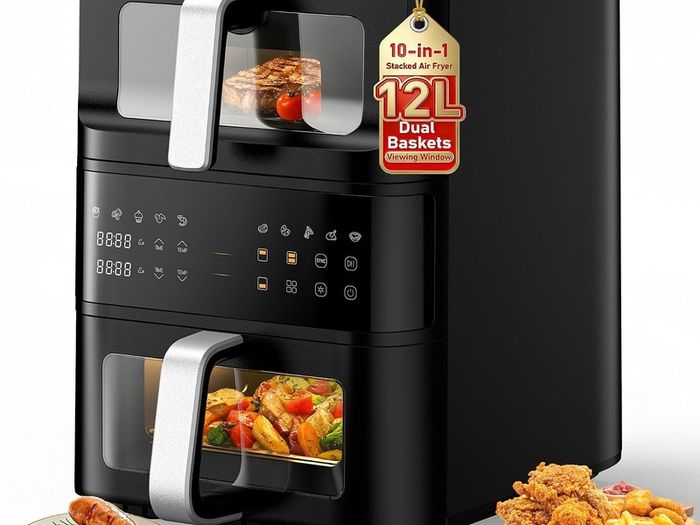 Double Stack Air Fryer, 12L, 2 Drawers With Viewing Window